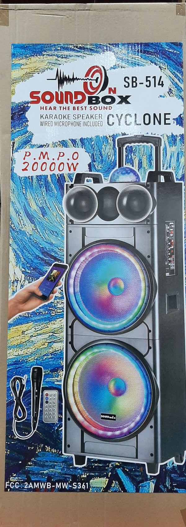 CYCLONE/SB-514  2*12" NEW LED RECHARGEABLE BT SPEAKER