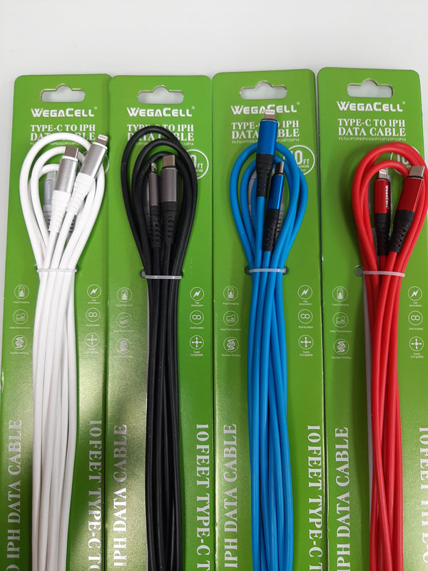 WEGACELL 10FT DATA CABLE TYPE-C TO LIGHTENING